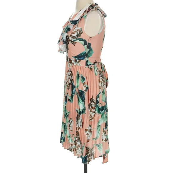 NWT PatBO Peach Floral Midi Ruffle Dress (0) - Picture 5 of 9